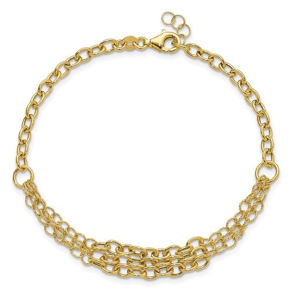 Kazi Luxury 14k Yellow Gold & Textured 3 Layer Fancy w/ .5in ext. Bracelet - Picture 4 of 6